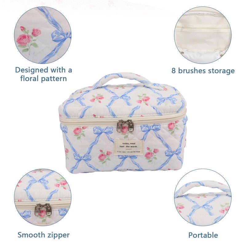 Gosect Large Makeup Bag  Cute Cosmetic Bag for Women Girls  Floral Coquette Aesthetic Toiletry Bag  Travel Make Up Organizer Bag (Blue Butterfly) - Image 4